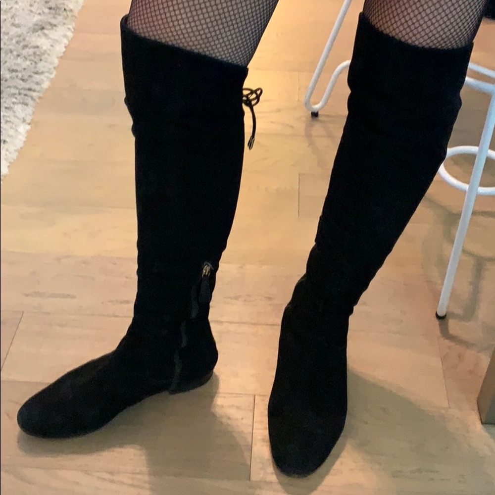 Aquazzura flat over the knee black suede boots